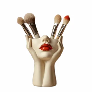 Resin face shape makeup brush holder bohemian feminist desktop organizer cosmetic storage cup