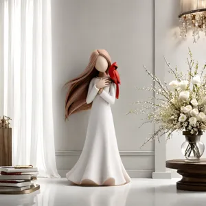 Resin Girl And Bird Figurine Tabletop Decor American Country Style Handcrafted Simulation Statue Home Ornament