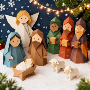 Χριστουγεννιάτικο σετ origami για παιδιά, DIY χάρτινες φιγούρες για γιορτινή διακόσμηση.