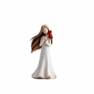 Resin girl with red bird figurine home decor desktop ornament simulation character statue