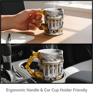 Tasse de démolition avec poignée d'excavatrice 3D Tasse à café en résine unique Design