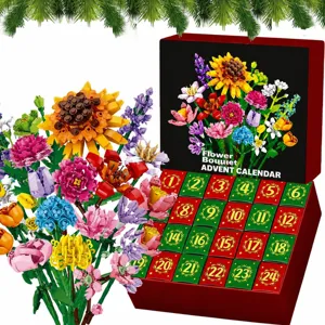 Christmas Flower Bouquet Building Blocks Advent Calendar DIY Plant Rose Sunflower Toy Set Holiday Gift For Kids Adults
