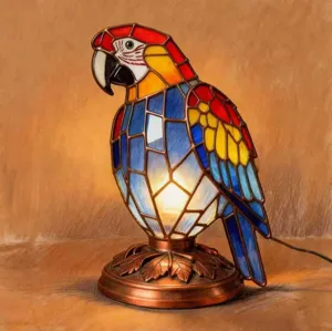 Lampe de table perroquet en vitrail art deco luminaire oiseau pour bureau et maison