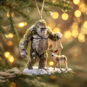 Χριστουγεννιάτικο στολίδι Bigfoot για δέντρο, λεπτομερής κρεμαστή διακόσμηση με ελάφι.