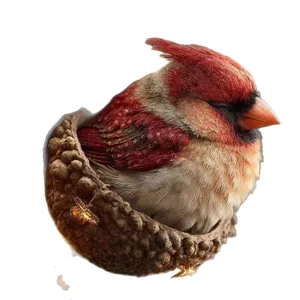 Cute red bird cardinal in acorn seed pod Christmas tree hanging ornament holiday decor