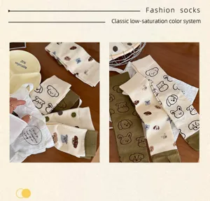 Cream split toe socks cute cartoon puppy polka dot mid tube socks Korean style hosiery