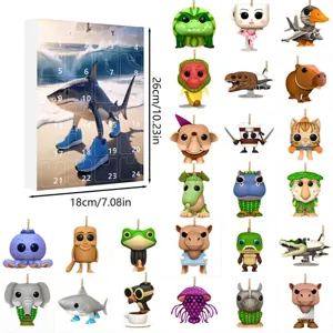 Christmas Advent Calendar 24 Days Countdown Blind Box with Acrylic Cartoon Ornaments 18x26cm