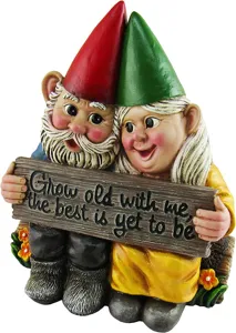 Statue de couple de nains de jardin en résine avec plaque, jolie déco de cour extérieure.