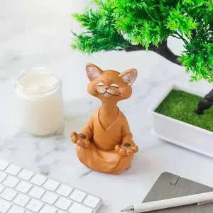 Resin Meditation Cat Figurine Cute Desktop Ornament Cartoon Blessing Cat Home Decor