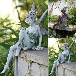 Creative Resin Fairy Figurine With Butterfly Wings Cute Desktop Ornament Home Garden Courtyard Decorative Craft Sculpture