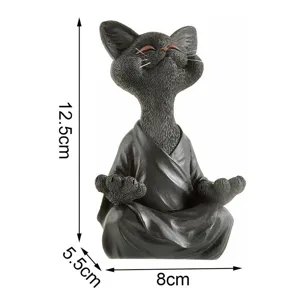 Meditating black cat resin figurine desktop ornament lucky blessing cute pet decor sculpture