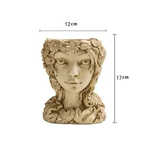 Resin Goddess Flower Pot Creative Succulent Plant Pot Nordic Art Sculpture Home Decor 12x17cm