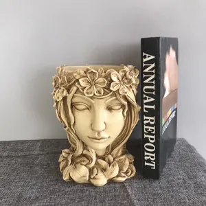 Resin goddess face flower pot succulent planter artistic sculpture for home decor