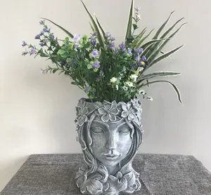 Resin goddess flower pot creative art portrait planter for home decor indoor plant green display
