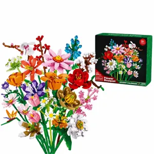 Christmas flower bouquet building blocks set with 2455 pieces, DIY botanical brick toys.