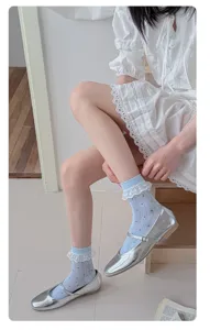 Japanese cute polka dot short socks with lace ruffle breathable mesh design for women