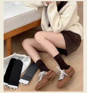 Damen gerippte Mittelsocken Herbst einfarbig lässig Mode Stoffsocken Alltag kleiden