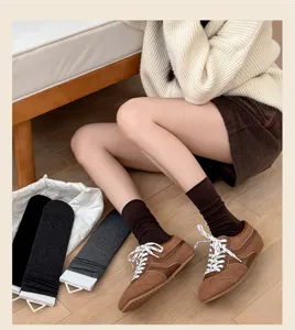 Japanische gerippte Wadensocken für Damen, einfarbige Herbst Alltag Freizeit Stacking Socken.