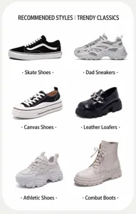 Collection of trendy casual shoes, retro dad sneakers, classic canvas shoes and boots.