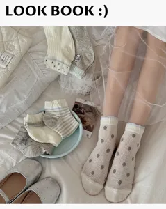 Chaussettes courtes femmes style coréen mignon nœud carreaux rayé décontracté confortables