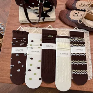 Donne Giapponese Vintage Floreale Pois Ricamato Lettera Calze Slouch Casual Al Polpaccio Misto Cotone Calze