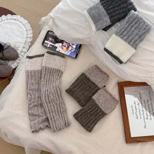 Korean style color-blocked knitted leg warmers, thick wool warm stack socks for women.
