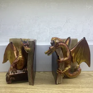 Creative dragon bookends pair, vintage mythical book shelf supports for office decor.