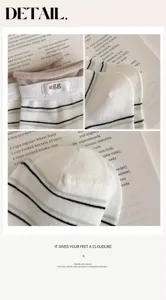 Detailansicht der Damen Fruehling Sommer Streifen Socken mit egg Buchstaben Etikett Design.