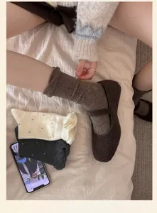 Women autumn sweet bubble lace mid tube socks Japanese small polka dot brown stacking socks