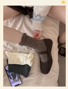 Women autumn sweet lace mid-tube socks Japanese polka dot brown slouch socks casual footwear