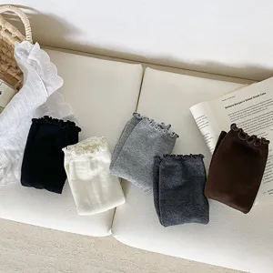 Korean style solid color ribbed lettuce edge slouchy socks multi-color women daily wear main