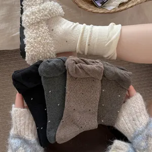 Japanese Retro Polka Dot Women Crew Socks Sweet Bubble Mouth Lace Edge Cotton Blend Slouch Socks Autumn Casual Hosiery