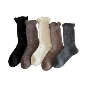 Women autumn sweet bubble lace mid-tube socks set, Japanese style polka dot slouch socks.