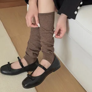 Damen Strick Steg Legwarmer Einfarbig Slouch Socken Herbst Mode Casual Strumpfwaren