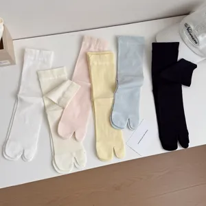 Chaussettes à Orteils Séparés en Viscose Fine d'Été pour Femmes Style Japonais Couleur Unie Respirant Confortable Deux Orteils Mi-Mollet