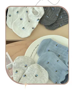 Détail chaussettes invisibles en maille florale, style coréen doux pour femmes douces.