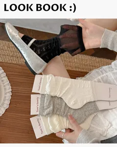 Ballet style stirrup socks women breathable sheer bow mid-calf socks summer fashion hosiery