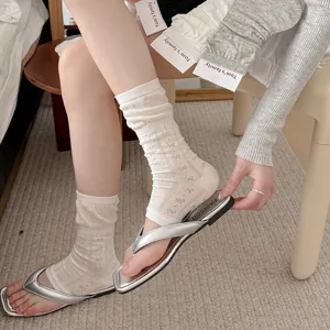 Women Sweet Hollow Bow Leg Warmers Summer Thin Breathable Slouch Socks Cute Ballet Style Knit Foot Cover