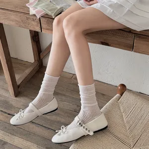Korean style mesh mid-tube socks, summer thin breathable casual women socks white.