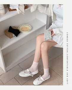 Sweet Japanese style sheer hollow mid-calf socks for women, spring summer sweet daily wear.