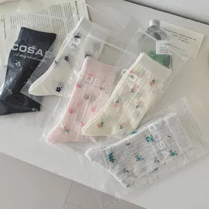 Chaussettes mi-mollet fines à fleurs mesh japonais doux printemps été respirantes