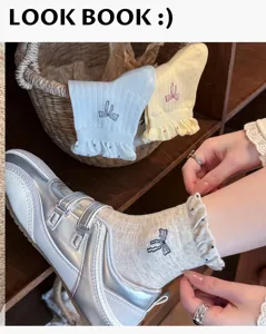 Chaussettes courtes à volants et nœud pour femmes chaussettes de cheville en coton
