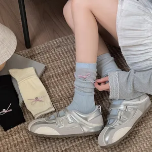 Chaussettes mi-hautes nœud papillon cœur pour femme, fines de printemps été slouchy