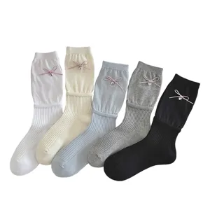 Chaussettes mi-hautes nœud mignon femme pendentif cœur slouch chaussettes coton loisir chaussette