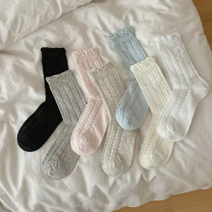 Chaussettes Mi-Hautes Style Ballet Douces pour Femmes Chaussettes Empilées Cœur Creux Mignon Coton Décontracté Respirant Quotidien