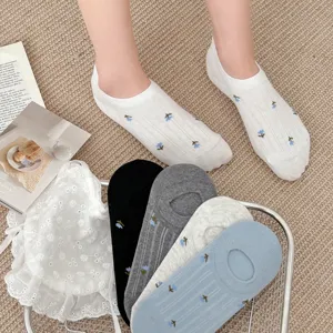 Printemps ete chaussettes fines femme fleurs douces silicone antiderapantes invisibles bateau