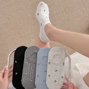 Femme été chaussettes invisibles fines à fleurs coupe basse antidérapantes respirantes