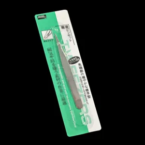 Stainless steel straight pointed precision tweezer with blister card packaging for multi use.