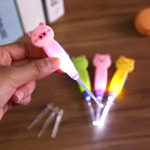 LED Luminous Ear Pick Cute Cartoon Animal Ear Wax Removal Tool Glowing Ear Spoon For Kids Baby Daily Cleaning Care