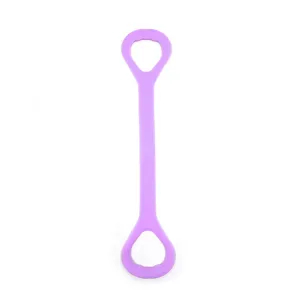 Detail view of purple 8-shape resistance band for yoga stretching, back shaping, and home fitness.